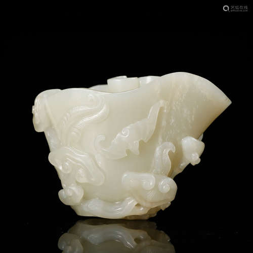 A Chinese White Jade Carved Brush Washer