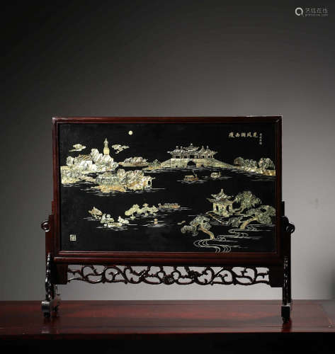 A Chinese Lacquer Wood Landscape Table Screen