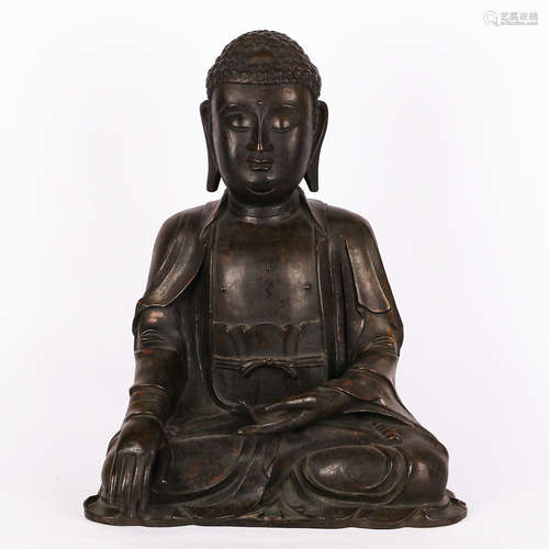 A CHINESE BRONZE FIGURE OF SHAKYAMUNI