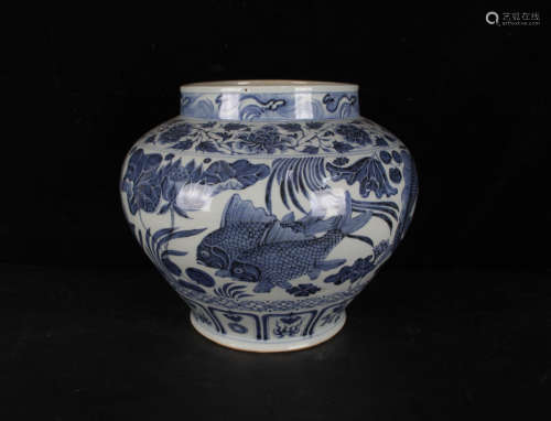 A Chinese Blue White Porcelain Fish Jar