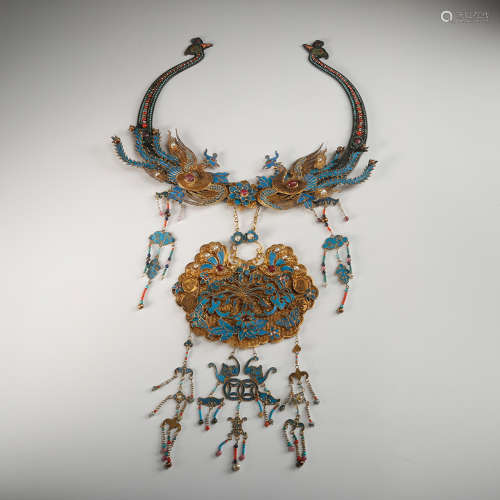 A Chinese Gilt Bronze Dian Cui Necklaces