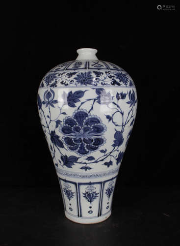 A Chinese Blue White Foliage Meiping Vase