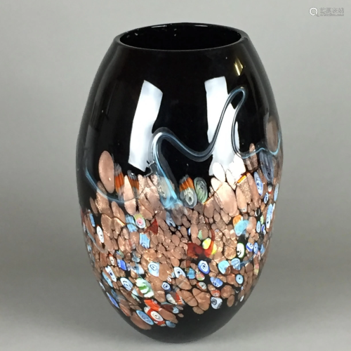 Große Vase - ovoide Form, Klarglas, schwarz