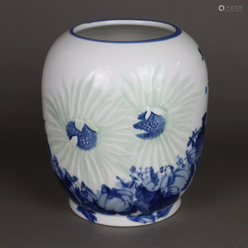 Blau-weiße Vase im japanischen Stil - gebauchte F…