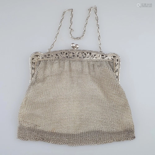 Kettentasche - um 1900, Silber, rechteckige Form aus