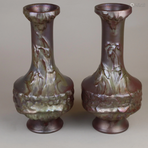 Paar Jugendstil-Vasen - Keramik, violett glasiert,
