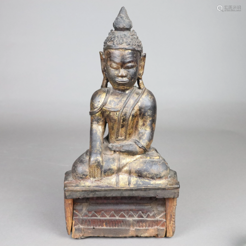 Holzfigur Buddha Shakyamuni - Burma, 19.Jh., …