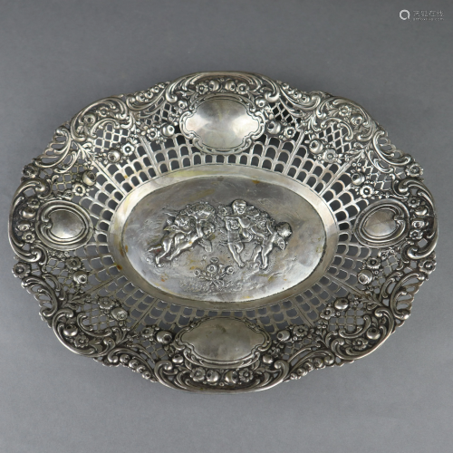 Ovale Korbschale - Silber, um 1900, Punzen: