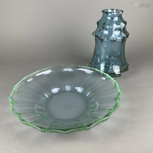 Art-Déco-Vase und -Schale - Alexandritglas, Vase