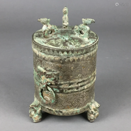 A Han-Style Bronze Vessel and Cover (Western Han