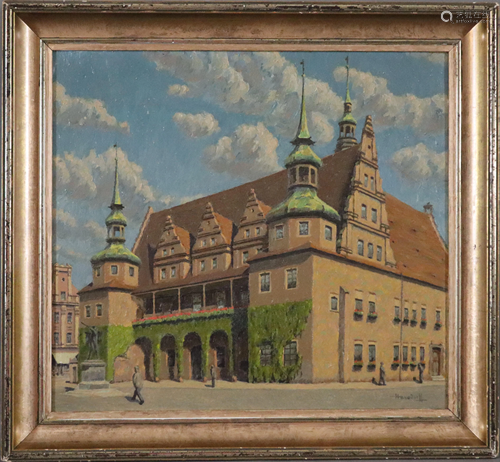 Hausdorff (20.Jh.) - Das Rathaus in Brieg, Öl auf