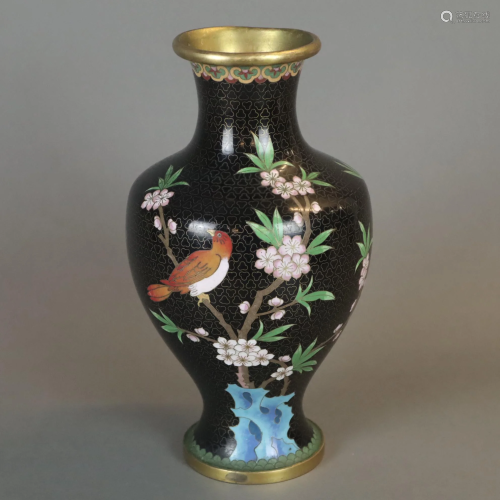 Cloisonné-Vase - China 20.Jh., bauchiger Korpus auf
