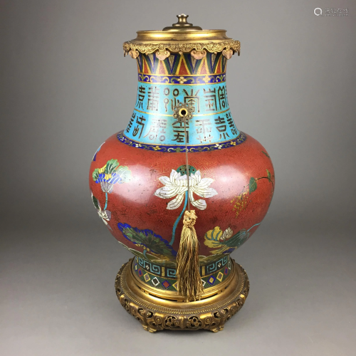 Große Cloisonné-Vasen-Tischlampe - China 19./20.Jh.,