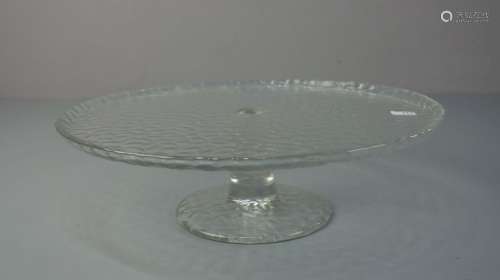 FUSSSCHALE / TORTENPLATTE / bowl on a stand, Glas, optisch geblasen. Flache, strukturierte Schale