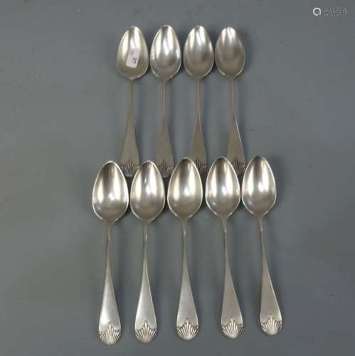 9 KAFFEE - ODER TEELÖFFEL / 9 silver spoons, 800er Silber (insgesamt 186,5 g), gepunzt mit Halbmond,