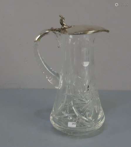 KARAFFE / SAFTKRUG / mug, Kristallglas mit Silbermontur (800er Silber), ungemarkt. Konischer