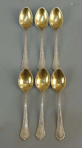 6 MOKKALÖFFEL / KLEINE LÖFFEL / six small spoons, deutsch, 1. H. 20. Jh., 800er Silber mit