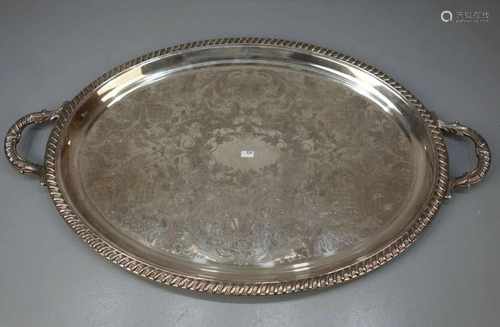 VERSILBERTES TABLETT / plated tray, ungemarkt, Sheffield / England. Ovale Form mit profiliertem Rand