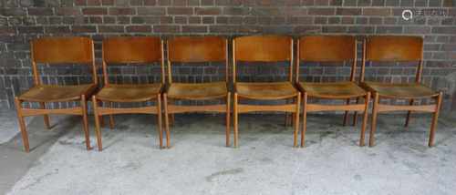 6 STÜHLE / ESSZIMMERSTÜHLE / chairs, dänisches Mid Century Design, 1950er / 1960er Jahre, Manufaktur