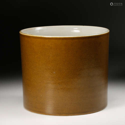 A Chinese Soy Glazed Porcelain Brush Pot