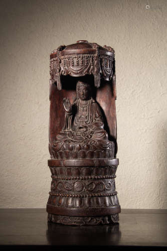 A Chinese Hardwood Carved Guanyin