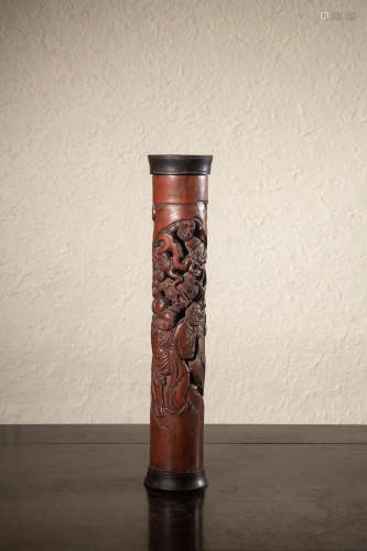 A Chinese Bamboo Carved Incense Container