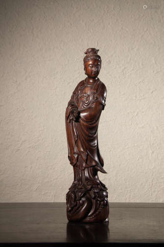 A Chinese Huali / Hardwood Carved Guanyin