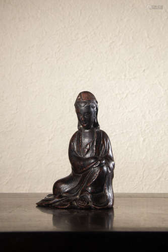A Chinese Bamboo Root Carved Guanyin