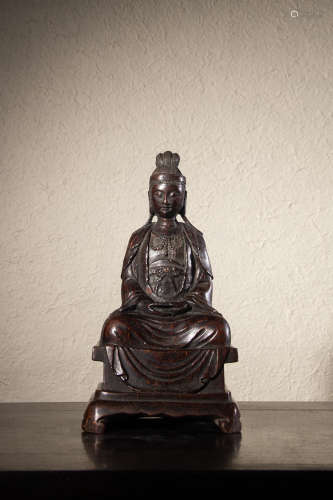 A Chinese Hardwood Carved Guanyin