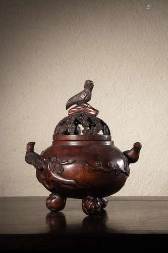 A Chinese Hardwood Carved Cover Censer