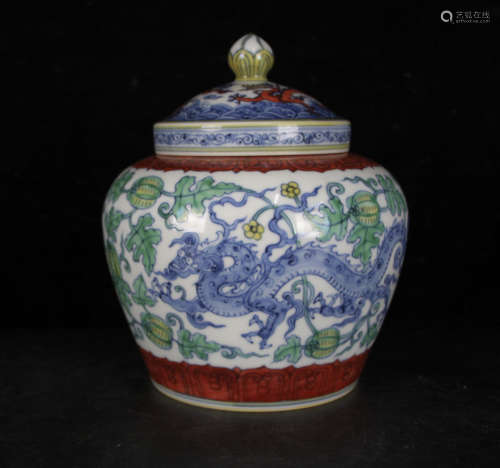 A Chinese Doucai Porcelain Dragon Cover Jar