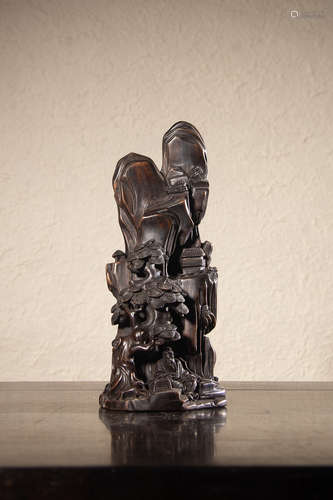 A Chinese Sandal Wood Carved Landscape