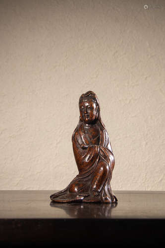 A Chinese Bamboo Root Carved Guanyin