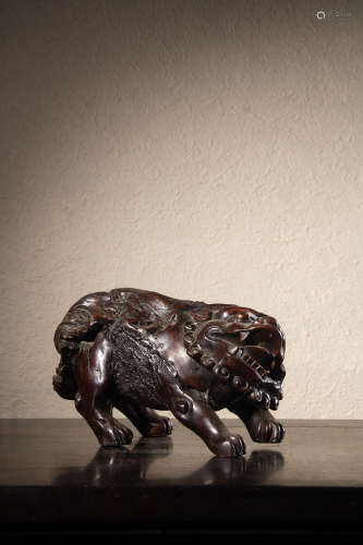 A Chinese Burl Wood Carved Beast
