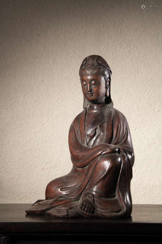 A Chinese Sandal Wood Carved Guanyin
