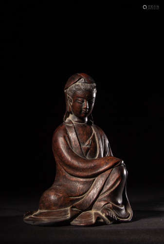 A Chinese Bamboo Carved Seated Guanyin