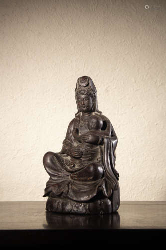 A Chinese Bamboo Root Carved Guanyin