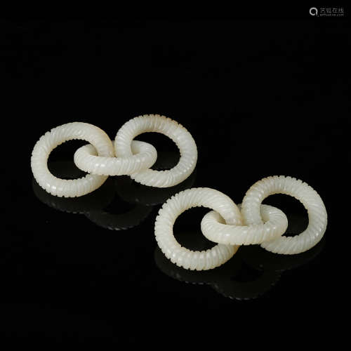 A Chinese White Jade Carved Rings
