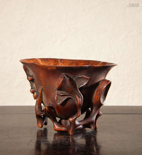 A Chinese Hardwood / Huali Wood Carved Cup