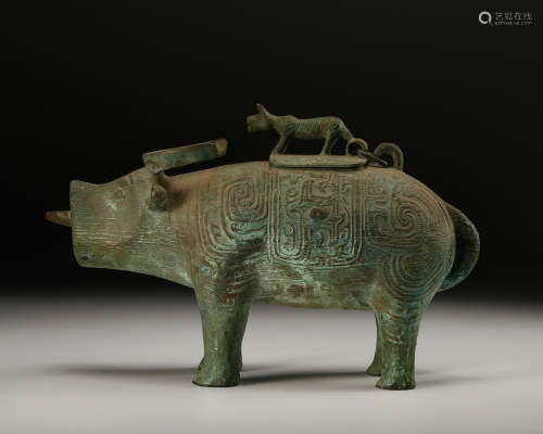 A Chinese Bronze Boar Vessel