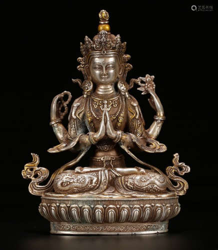 A COPPER GUANYIN BUDDHA STATUE