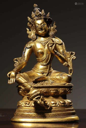 A GILT BRONZE TARA BUDDHA STATUE