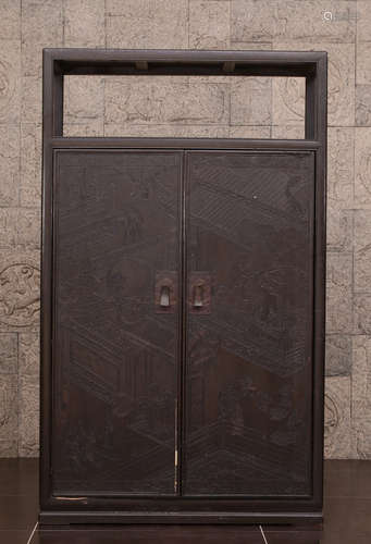 A SUANZHI WOOD CABINET CARVED WITH STORY