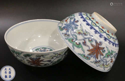 PAIR OF DOUCAI GLAZE BOWL WITH FLOWER PATTERN