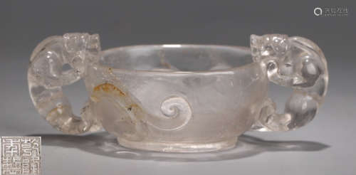 A CRYSTAL CUP WITH BEAST EARS