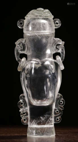 AN CRYSTAL VASE WITH BEAST EARS