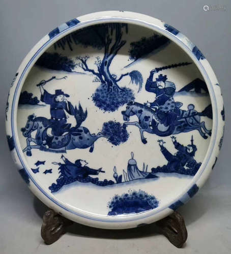 A BLUE&WHITE GLAZE BRUSH WASHER PAINTED WITH STORY PATTERN