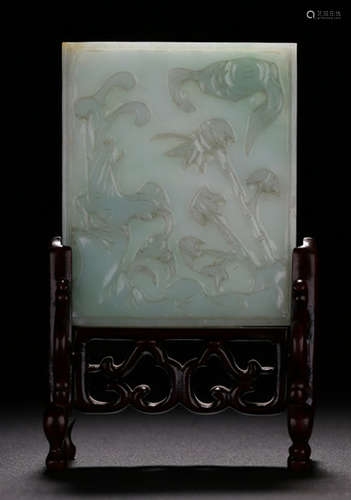 A JADEITE SCREEN CARVED WITH BAMBOO WITH FRAME