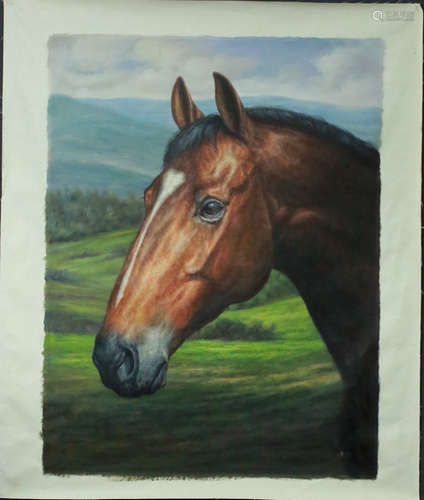 A HORSE A PIER PATTERN OIL PAINTING