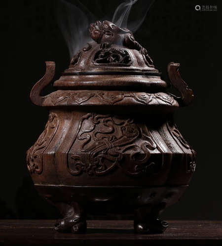 A BAMBOO CENSER CARVED WITH BEAST